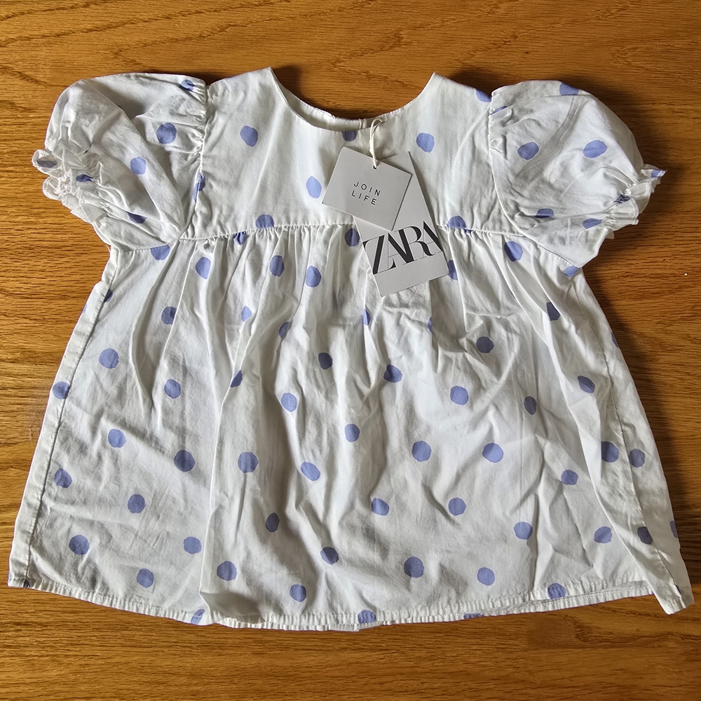 Zara Kids White and Blue Polka Dot Blouse